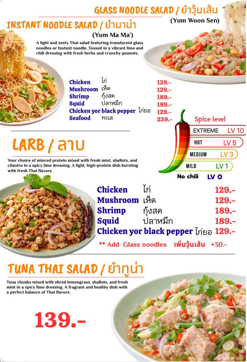 Glass Noodle · Larb · Tuna Salad